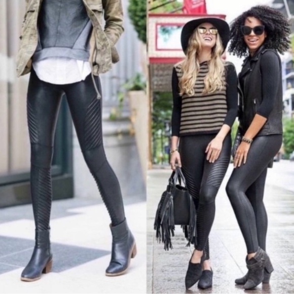 SPANX Black Faux Leather Moto Leggings - Picture 7 of 7